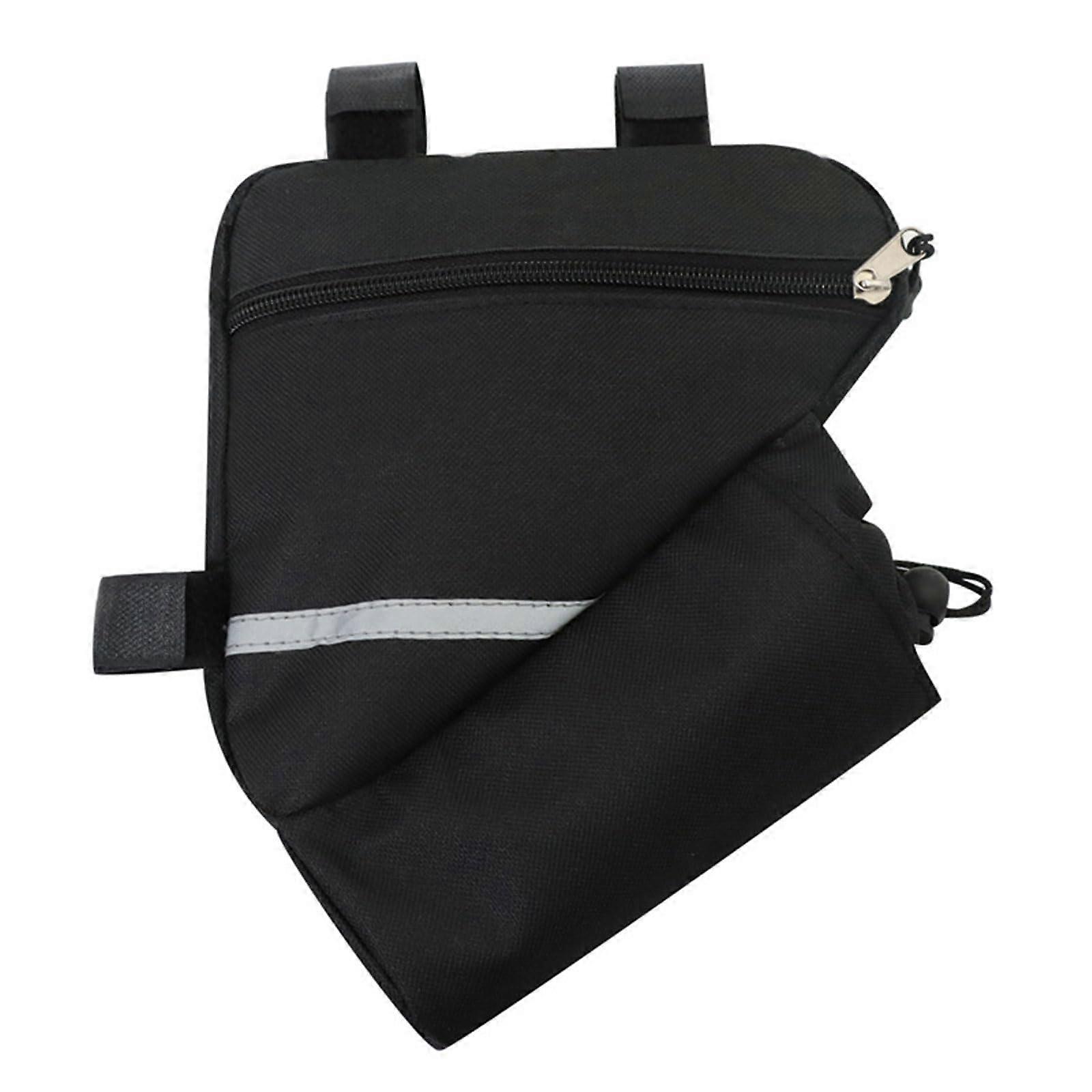 Bicycle Bag Frame, Triangle Bag, Frame Bag, Tool Bag with Water Bottle, Reflective Strips, for Road Bikes, Black