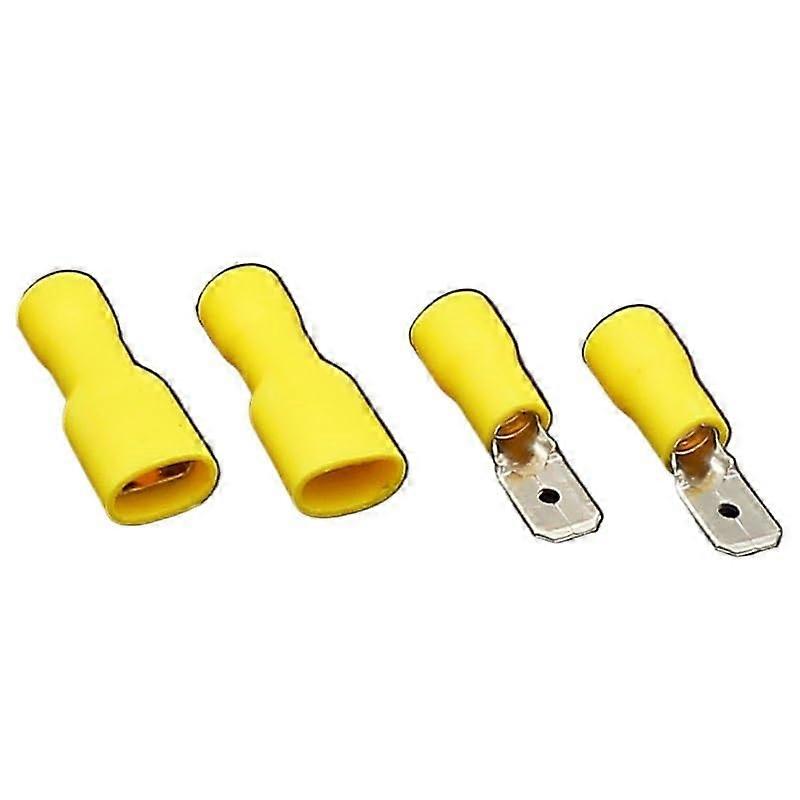 6.3 mm Yellow Insulated Spade Crimp Terminal Connectors - 25 Female and 25 Male Electrical Connectors for Wiring