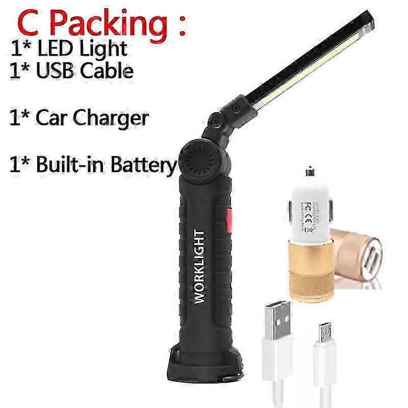 USB Rechargeable Multi-Function Folding Work Light COB LED Camping Torch Flashlight with Built-in Battery