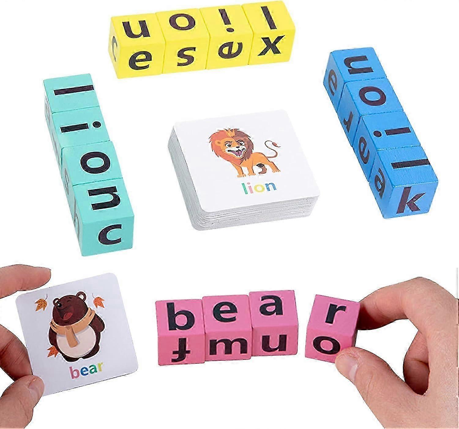 Wooden Alphabet Puzzle Blocks and Letter Matching Game for Kids, Spelling Games with Flash Cards