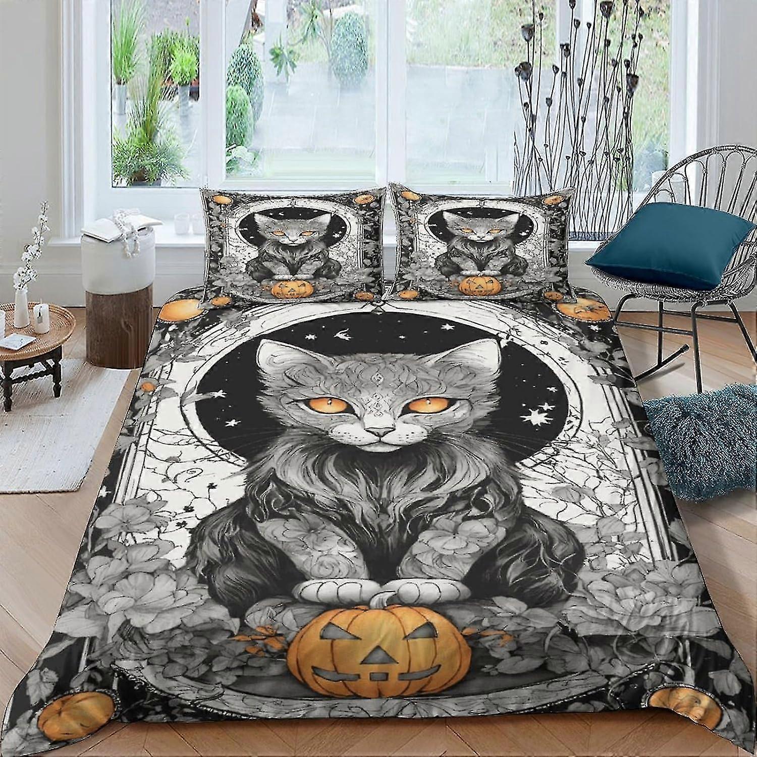 3D Printed Cat Bedding Set for Teens Animal Pattern Duvet Cover Set with Pillowcases Microfiber Quilt Cover with Zipper Closure Double