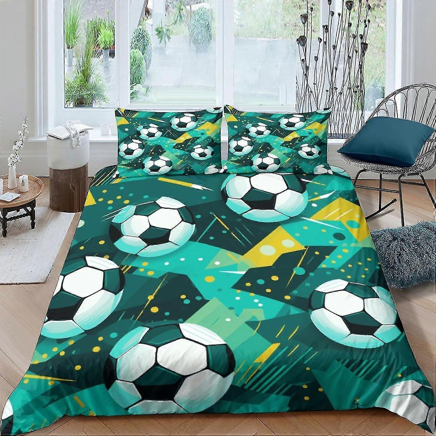 Conjunto de capa de edredom de futebol Conjunto de cama branca com fecho de zíper, também como capa de edredom ou capa de edredom para crianças adolescentes adultos 3 peças duplas