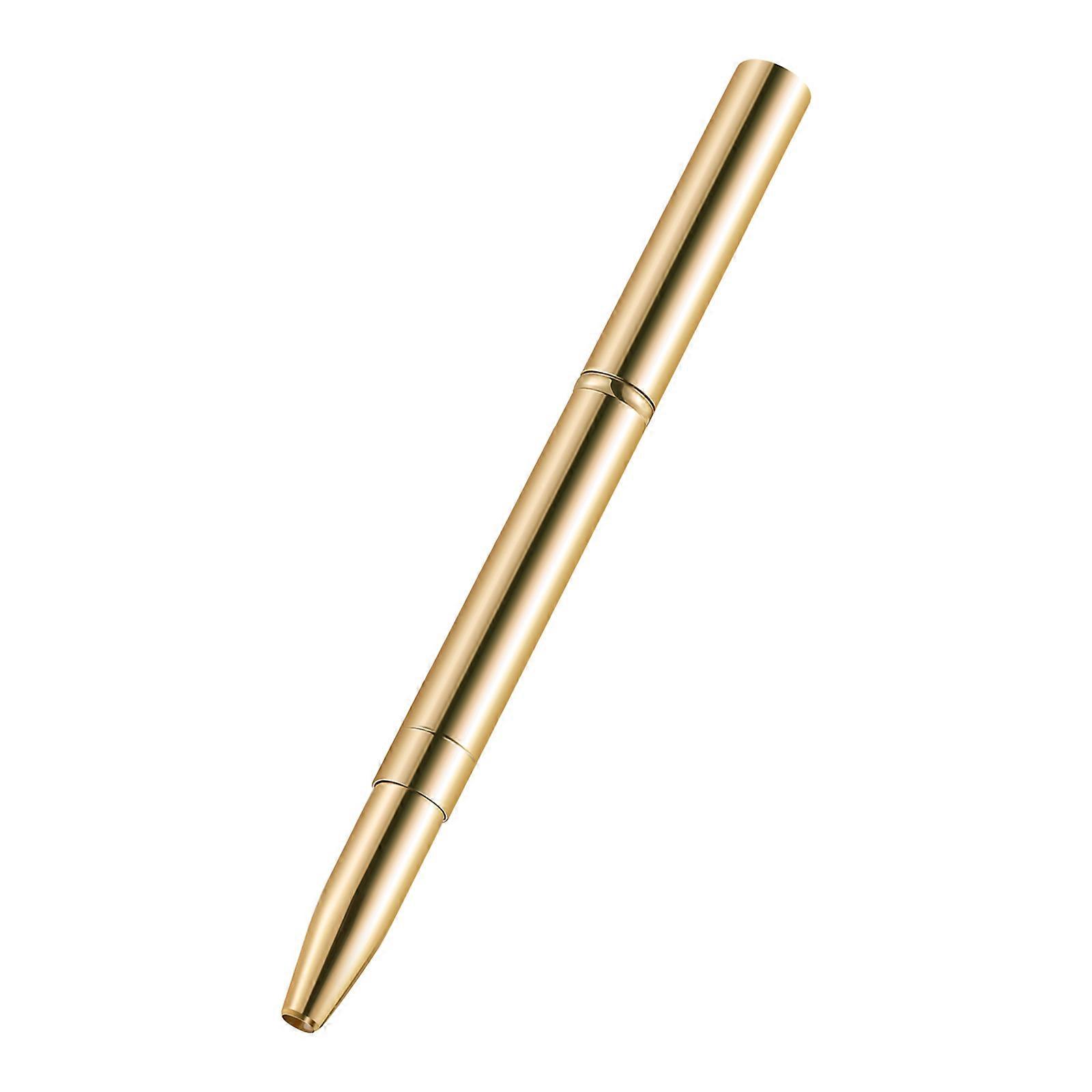 Golden Dual Ended Makeup Brush with Metal Handle for Travel and Portable Use 7.5 Inches