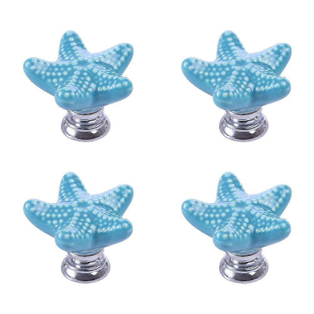 Retro Cabinet Knobs Sea Star Shaped Knobs Handle Drawer Knobs Ceramic Door Handle Knob Chic Appearance Blue 4Pcs