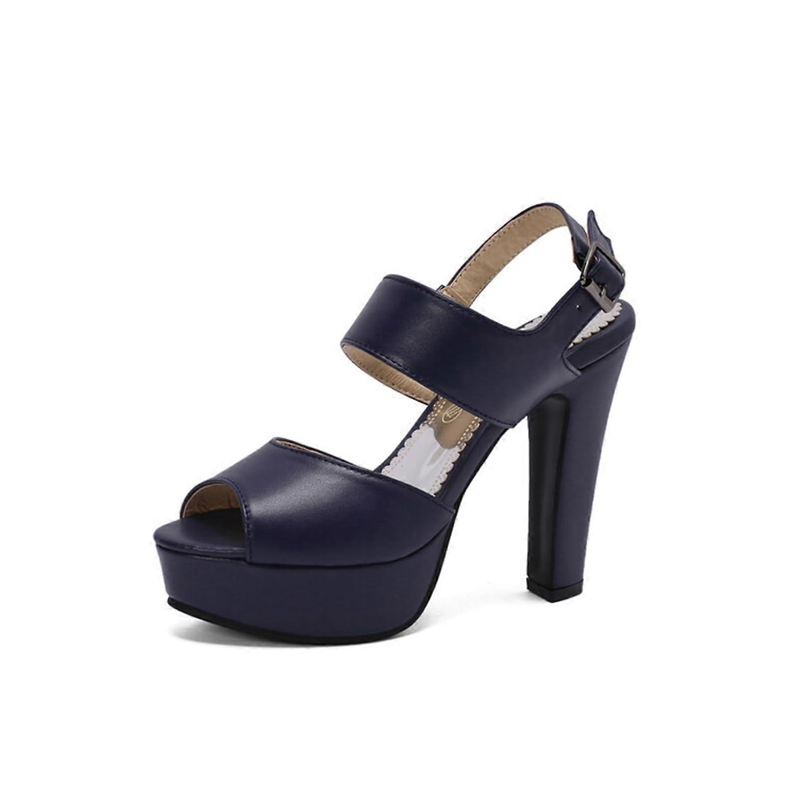 11.5 cm Women's Open Toe Waterproof Platform, Exposed Heel Ankle Strap Buckle Heels 34 EU Blue
