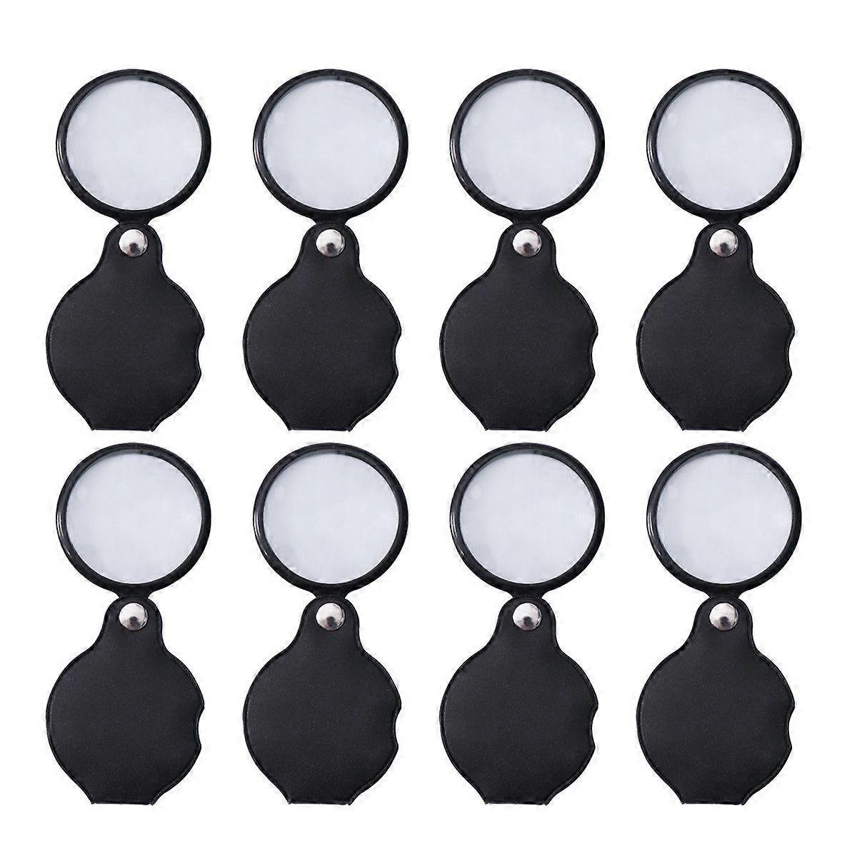 8pcs Pocket 5X Magnifying Glass Folding Magnifier Loupe with Protective Case for Reading and Inspection 50mm in Diameter (Black)