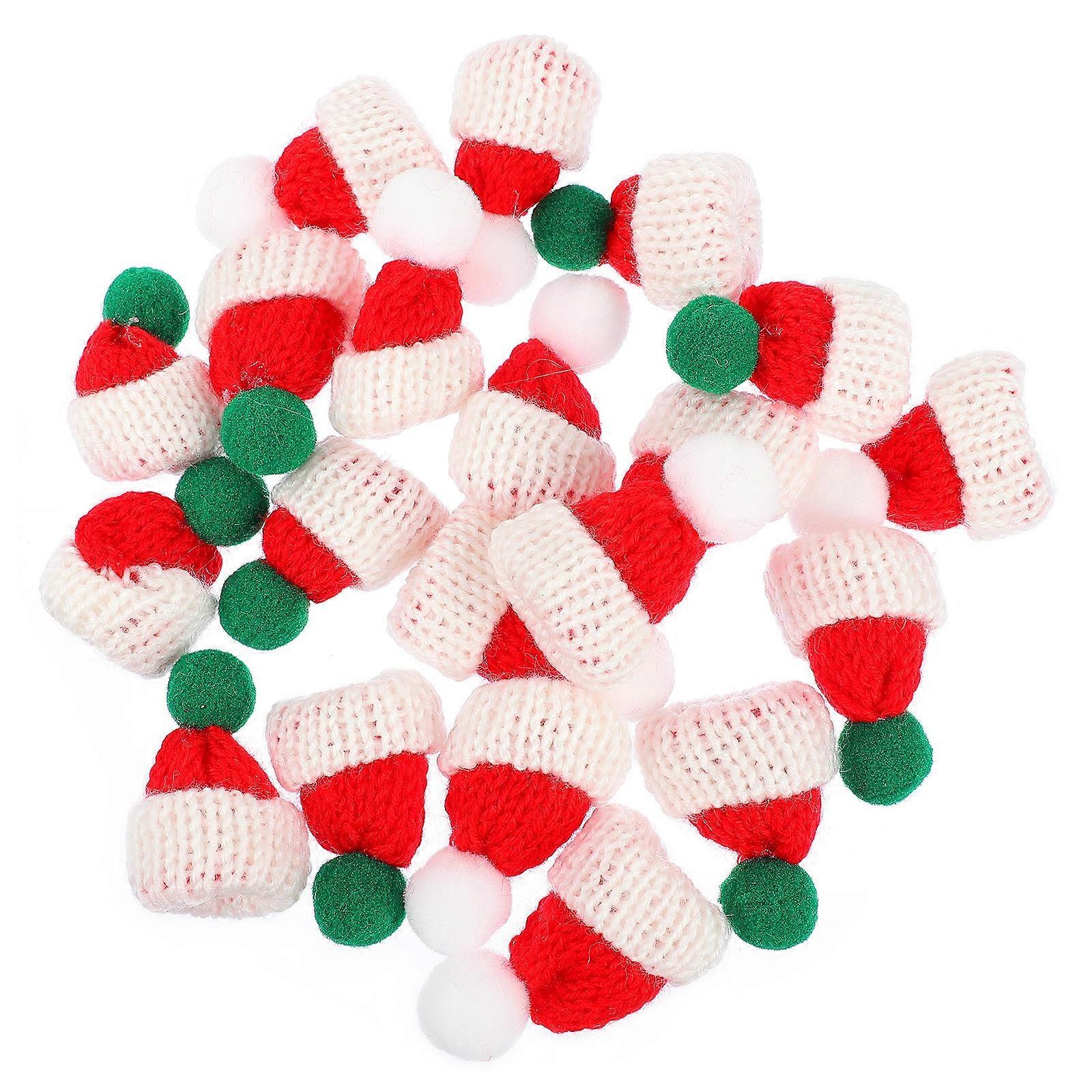 20pcs Christmas Mini Woolen Hats – Festive White Green Decorative Accessories for DIY Crafts, Tree Ornaments, , and Party Supplies