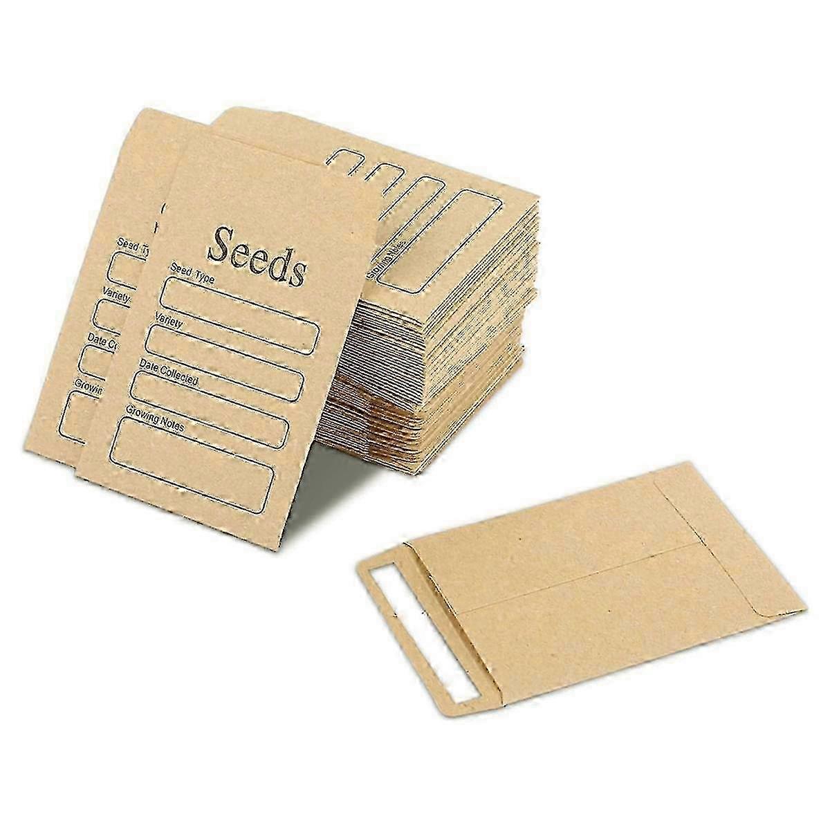 100 Pcs Resealable Seed Envelopes - Brown Kraft Paper 3.54 x 2.36 Inch Self Sealing Packets for Garden Seeds & Storage