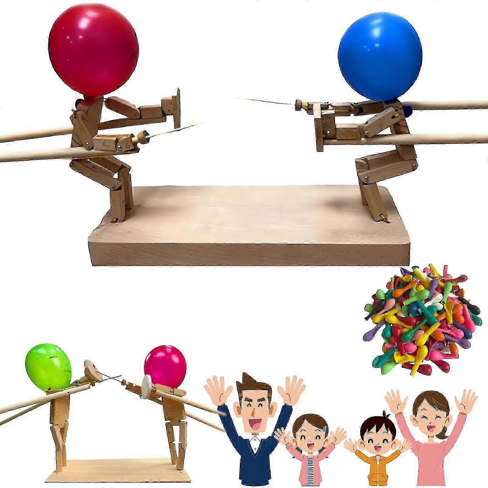 Balloon Bamboo Man Battle Wooden Bots Battle Game Two-Player Fast-Paced Balloon Battle Game with 20 Balloons for Adults