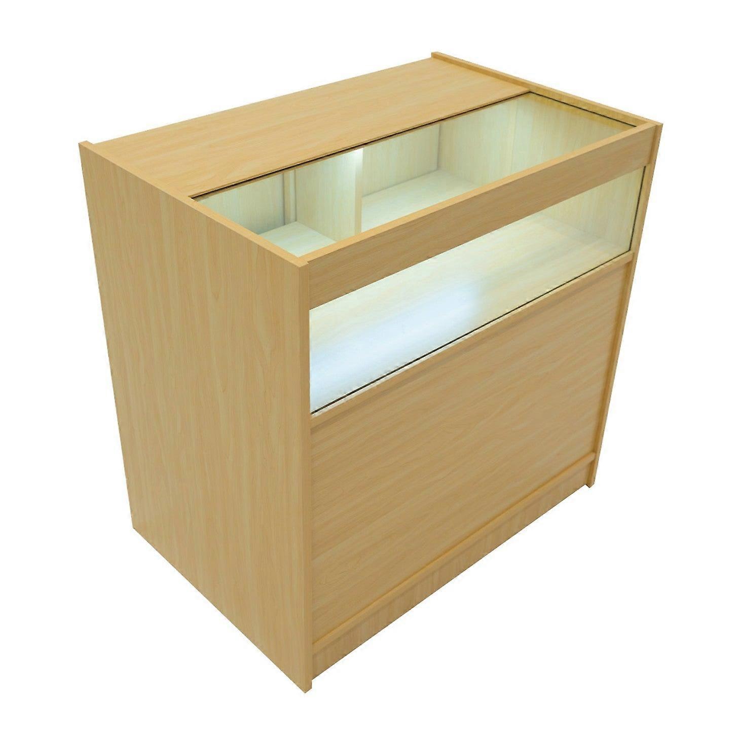 Maple Shop Counter LED Light B 900mm Lockable Sliding Doors 2 Keys Retail Storage Unit Display