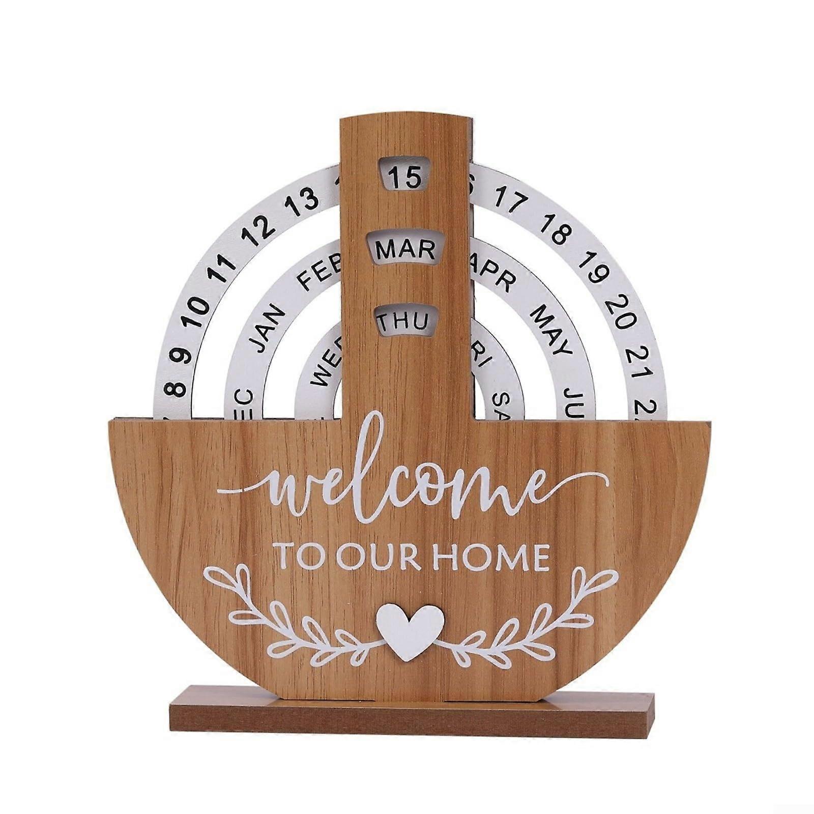 Rotating Wooden Calendar Moon Design Desk Decoration for Home Office Creative DIY Interactive Date Display