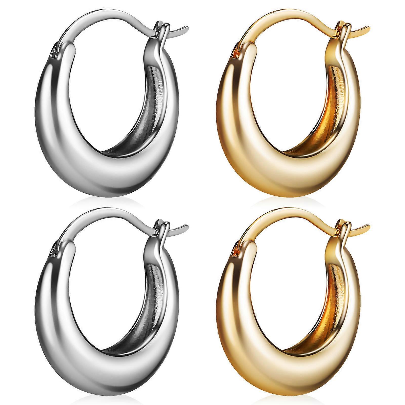 2 Pairs Geometric Lightweight Hoop Earrings for Women – Gold & Silver Stylish for Mothers & Sisters