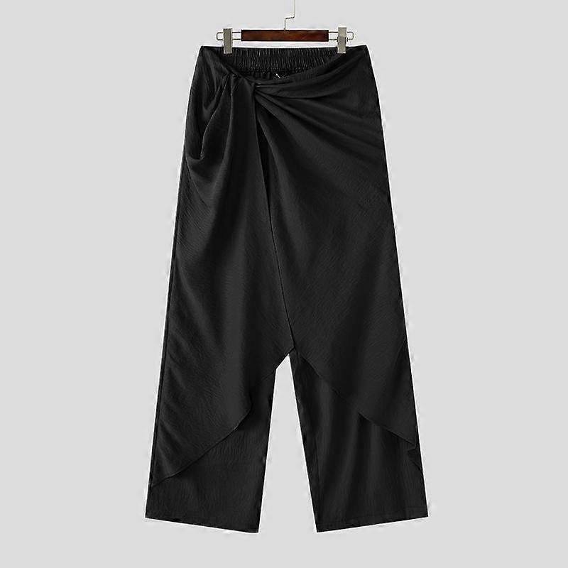 INCERUN Men Ruffled Layers Elastic Waist Long Loose Casual Trousers Pants