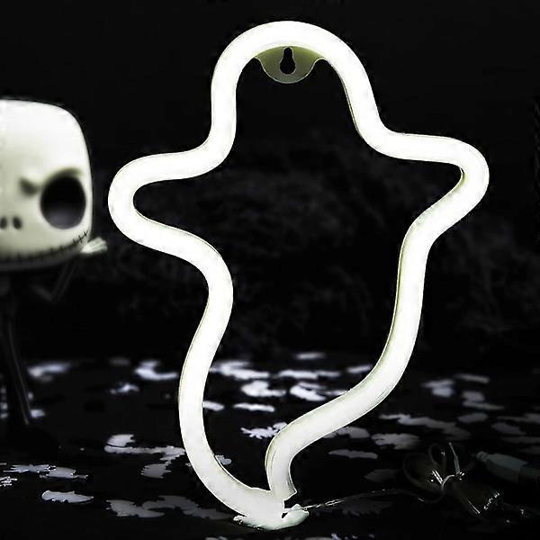 Ghost Neon Signs Halloween Night Lights, Ghost Shape Led Signs Lamp USB/Battery Powered Night Lamps With Base