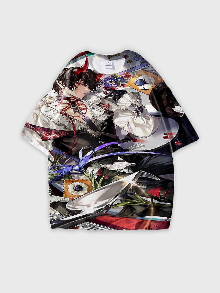 T-shirt round neck Role Pattern loose short sleeve E2482