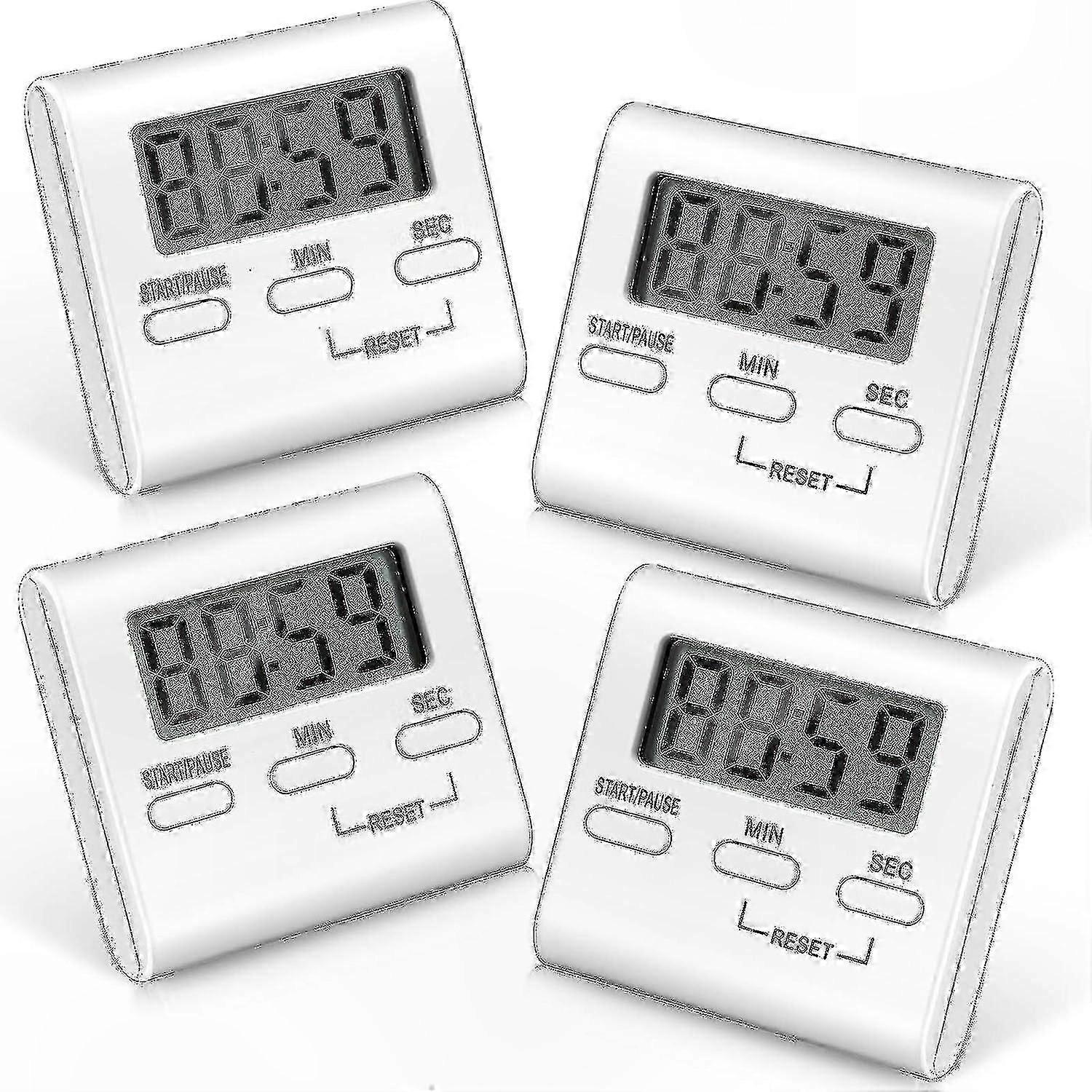 4-Pack Digital Kitchen Timers with Large Display, Loud Alarm, and Stand for Cooking