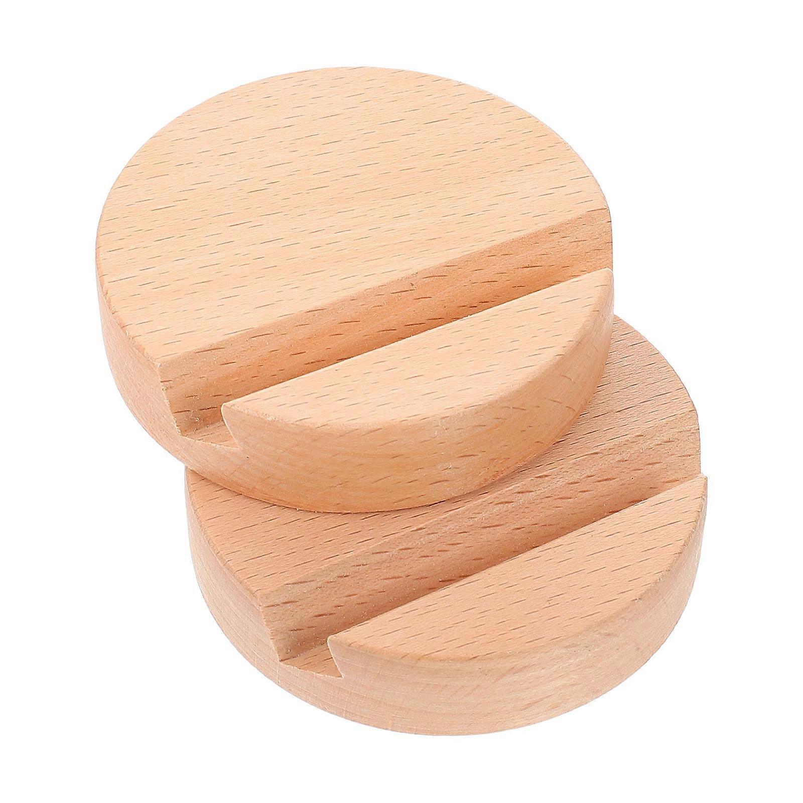 Light Brown Portable Phone Holder Brackets 2Pcs Wooden Design Suitable For Home Office Usage Efficiently