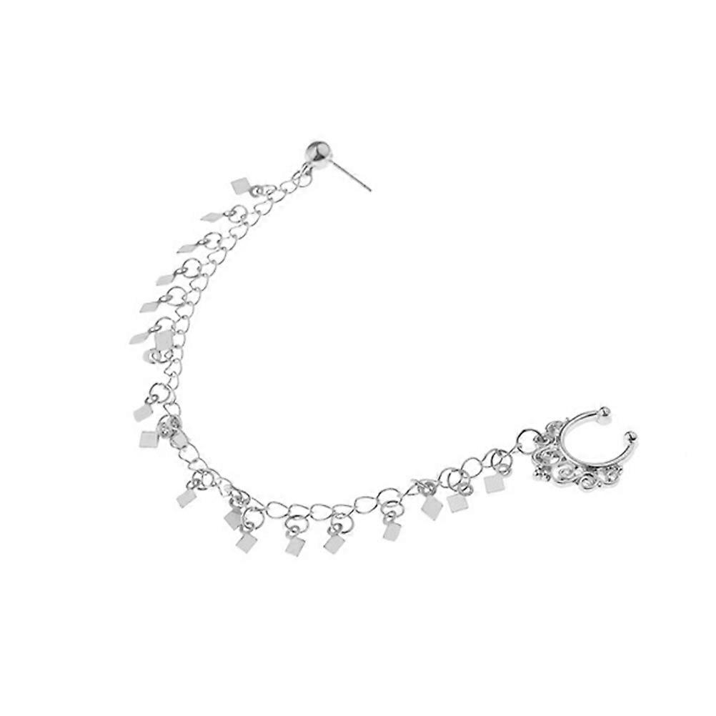 Unique 2Pcs Nose Piercing Jewelry Fine Quality Body Piercing Clips Ideal For Daily Use In Silver With Rhombus Design