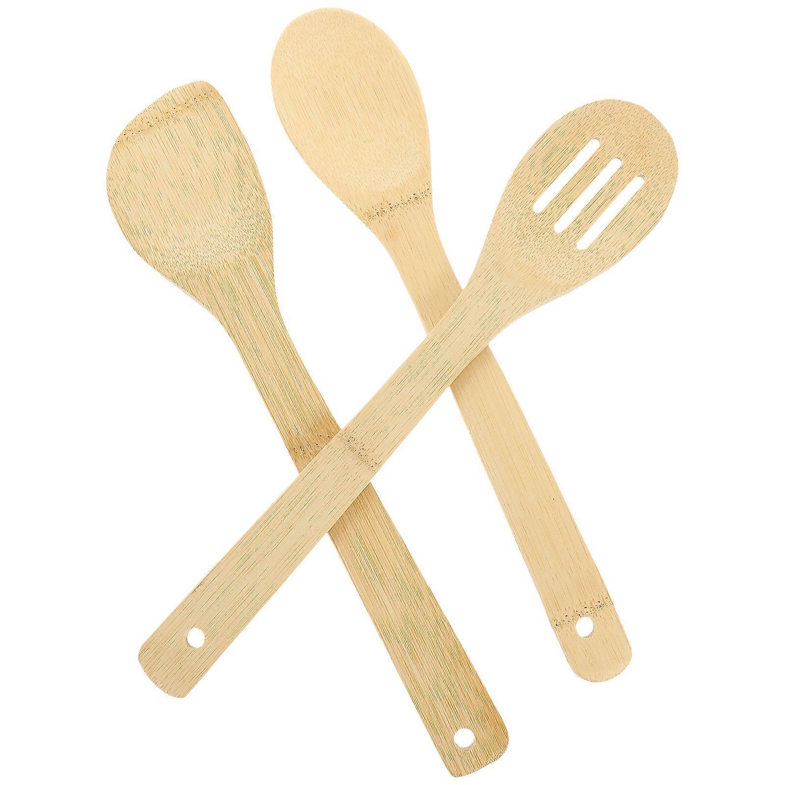 Khaki Bamboo Spatula for Kitchen Use Ergonomic Long Handle Protects Hands from Scalding 3pcs