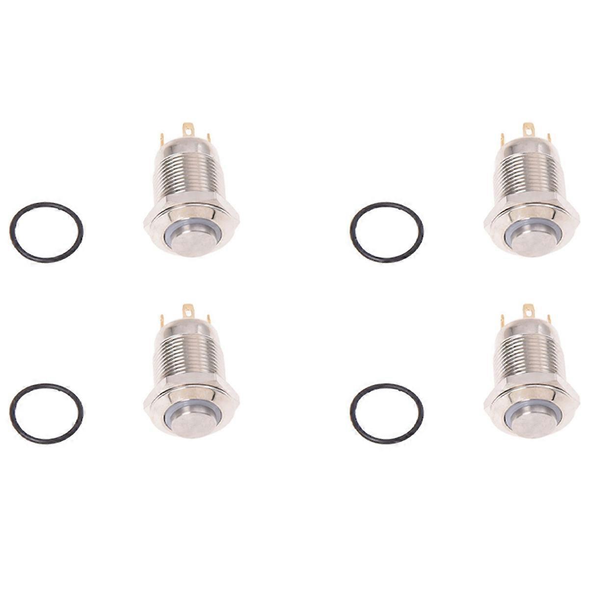 4X 3V Push Button Switch Doorbell Button Blue LED 12 mm Silver