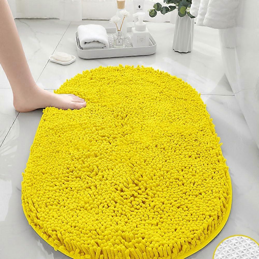 Chenille Bathroom Rug, Oval Soft Bath Mat, NonSlip Bath Mat, Absorbent Machine Washable for Shower, Bath, Toilet (50 x 80 cm, Light Yellow) Ref: 1569