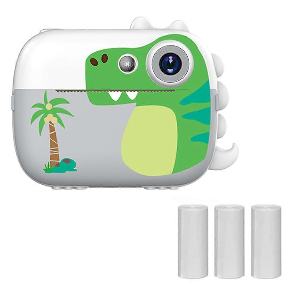 D1 Cartoon Dinosaur HD Dual Lens Kids Digital Camera 2.4 Inch IPS Screen Mini Instant Print Camera Video Recorder White
