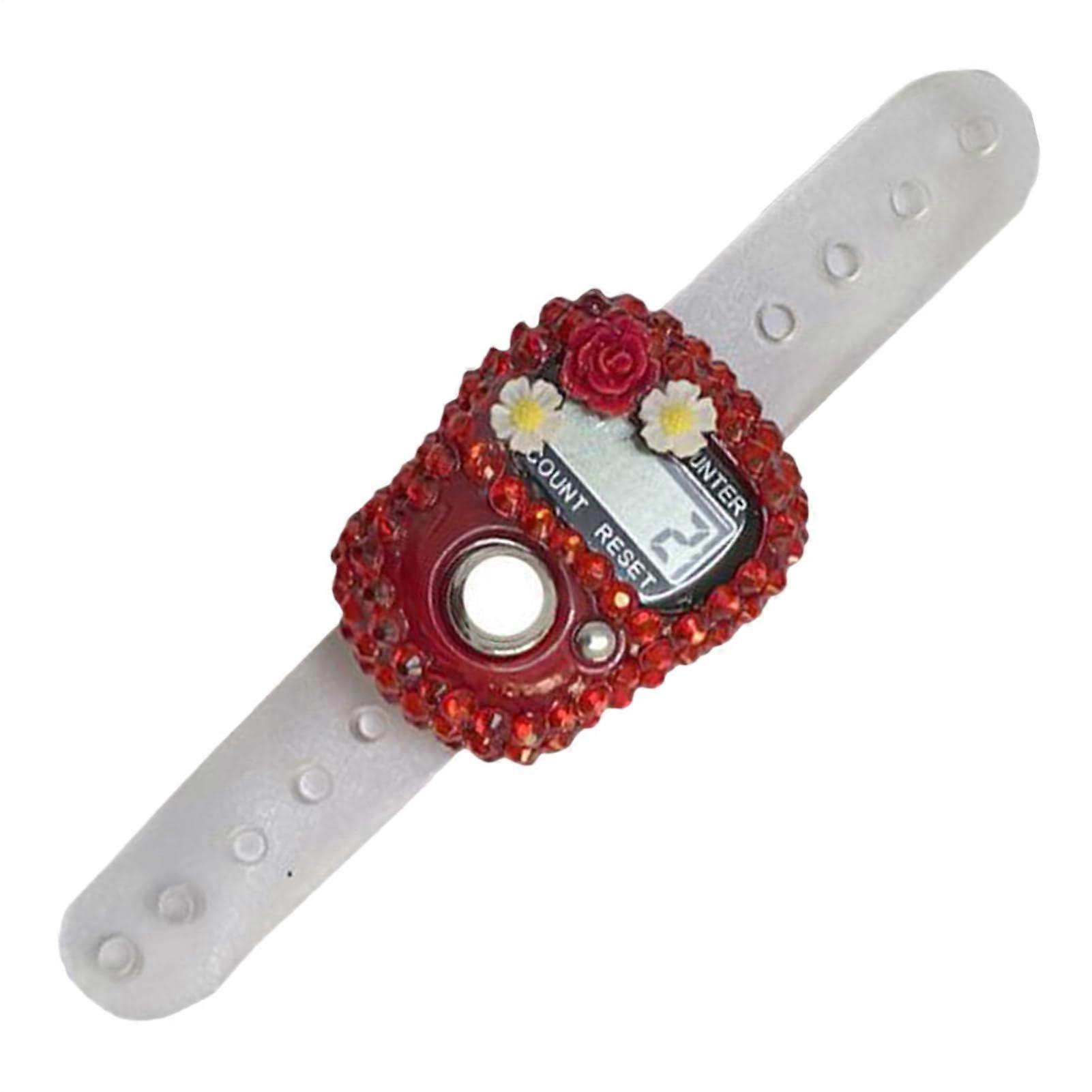 Finger Counter, Electronic Timer Device with HD Display and Floral Pattern for Sport, Golf, and Croquet, Red
