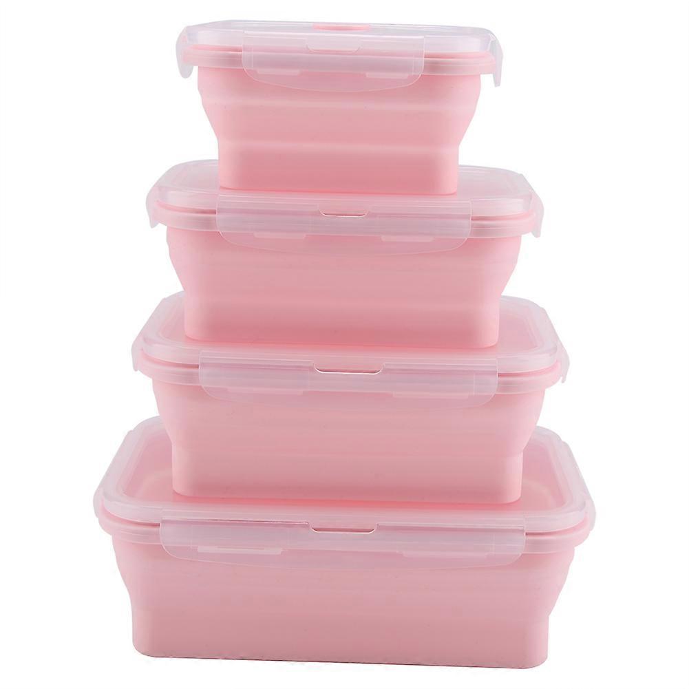 Tragbares Silikon-Lunchbox-Set, faltbar, mikrowellengeeignet, Lunchbox, Lebensmittelbehälter, Rosa