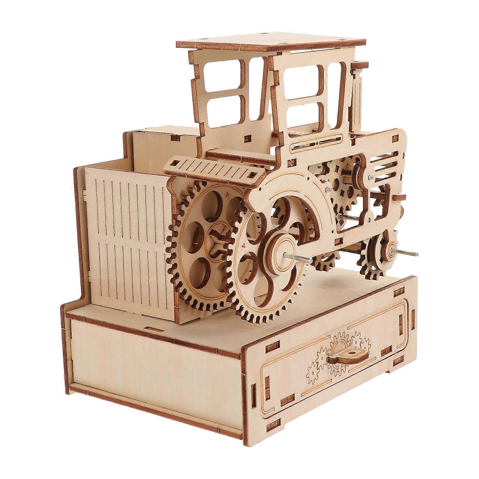 Wooden Puzzle Toy for Kids DIY Clockwork Model Assembly Games Brown Plastic 3D Harvester