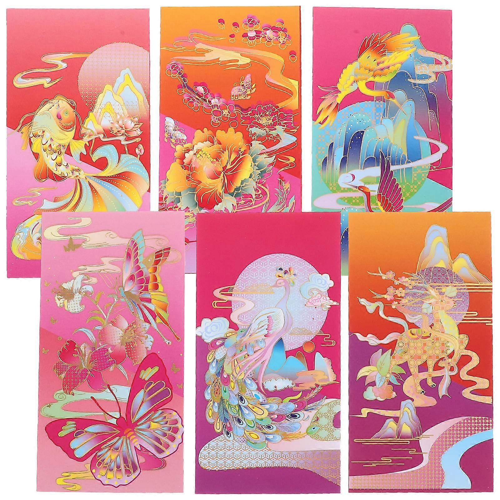Lunar New Year Red Envelopes 6Pcs Empty Red Packets Perfect For Special Occasions Assorted Color Stylish Paper Designed Blessings