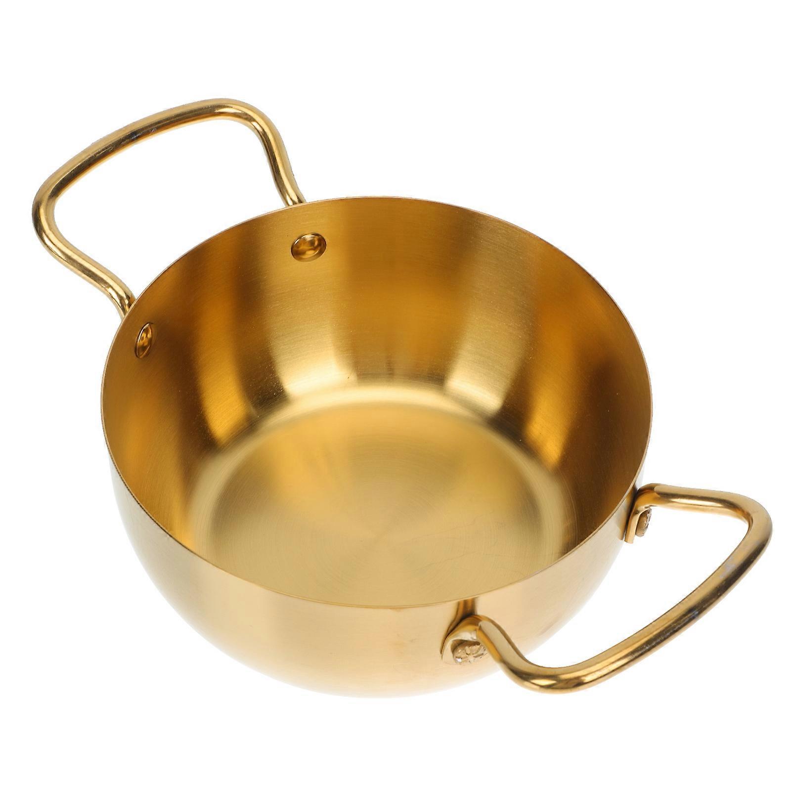 Pote Ramen de Aço Inoxidável Dourado para Uso na Cozinha com Design Antiaderente e Alças Duplas Confortáveis 1Pc