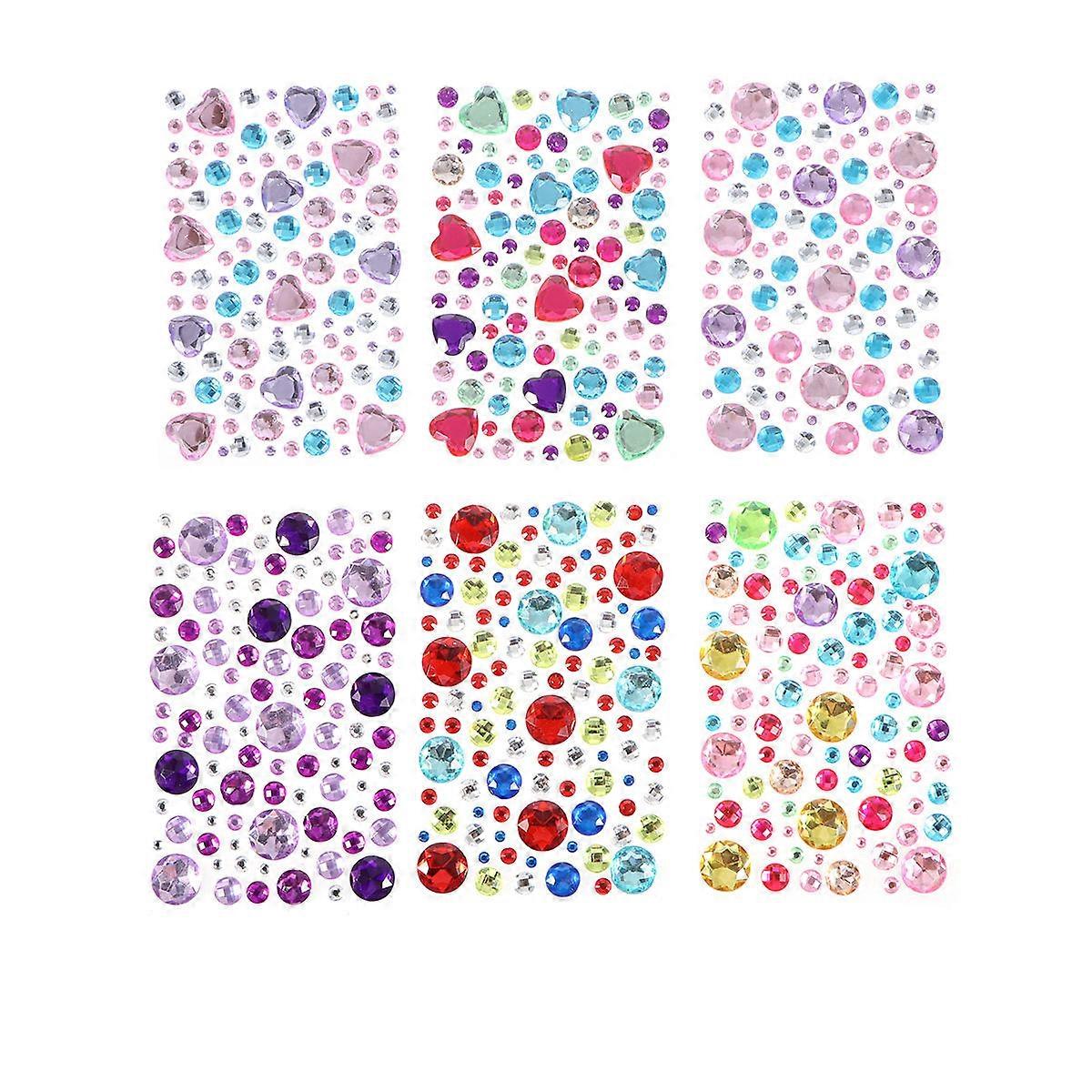 Crystal Stickers 6 Sheets Self Adhesive Three-dimensional Decorative Stickers Assorted Color For Girls Multi-purpose Crafts