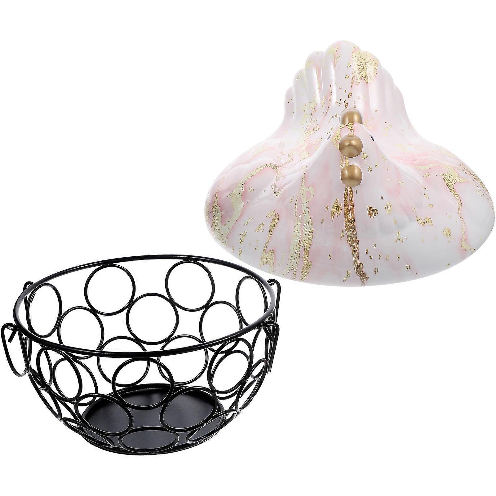 Decorative Egg Basket Hen Shape Ceramic Multi-Function Storage For Kitchen Accessories Size 23X23X22CM 1Set