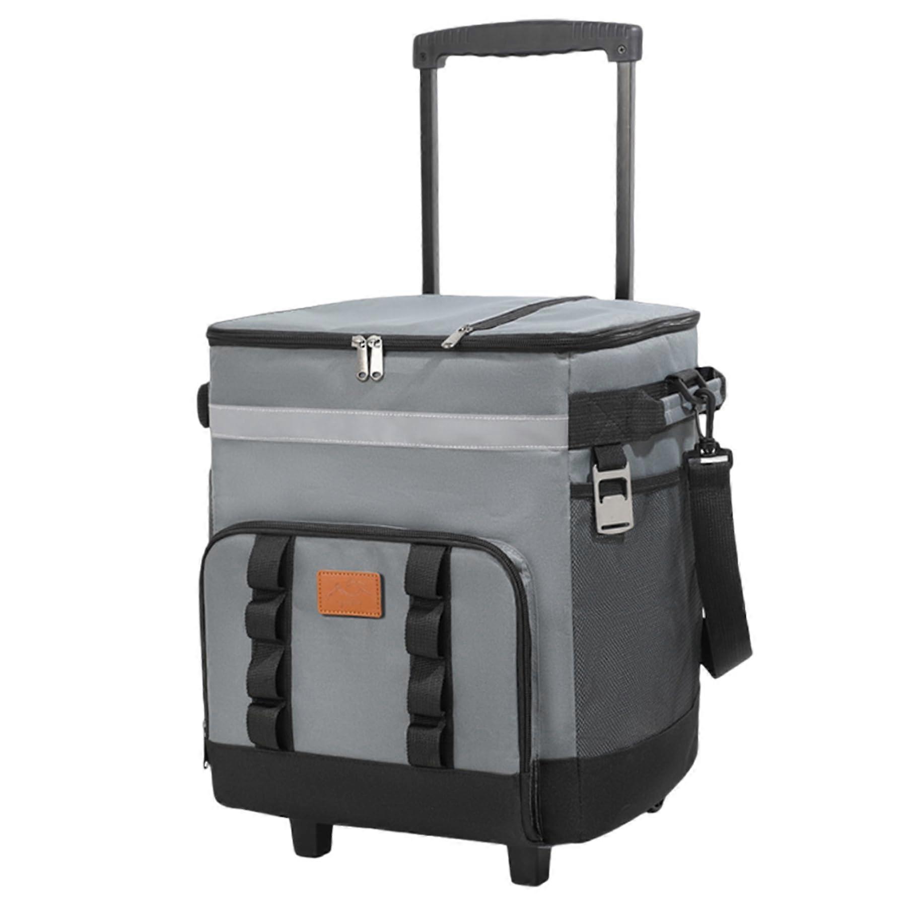 35L Large Rolling Cooler with Wheels, Train Waterproof MultiPocket Zipper Insulated Cooler Bag for Picnic Beach Outdoor, Dark Gray