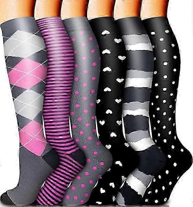 6-Pair Medical Grade Compression Socks For Men And Women With Graduated Pressure Support For Improved Circulation