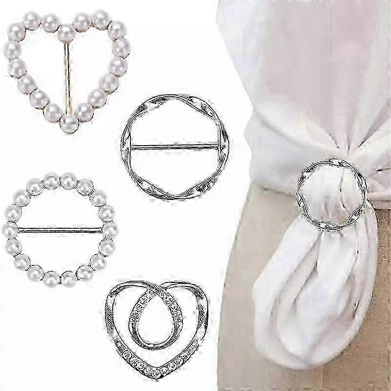 4-Pack Clips de Anel de Cachecol para Mulheres - Clips de Canto de Camiseta Versáteis com Design de Botão Nodado