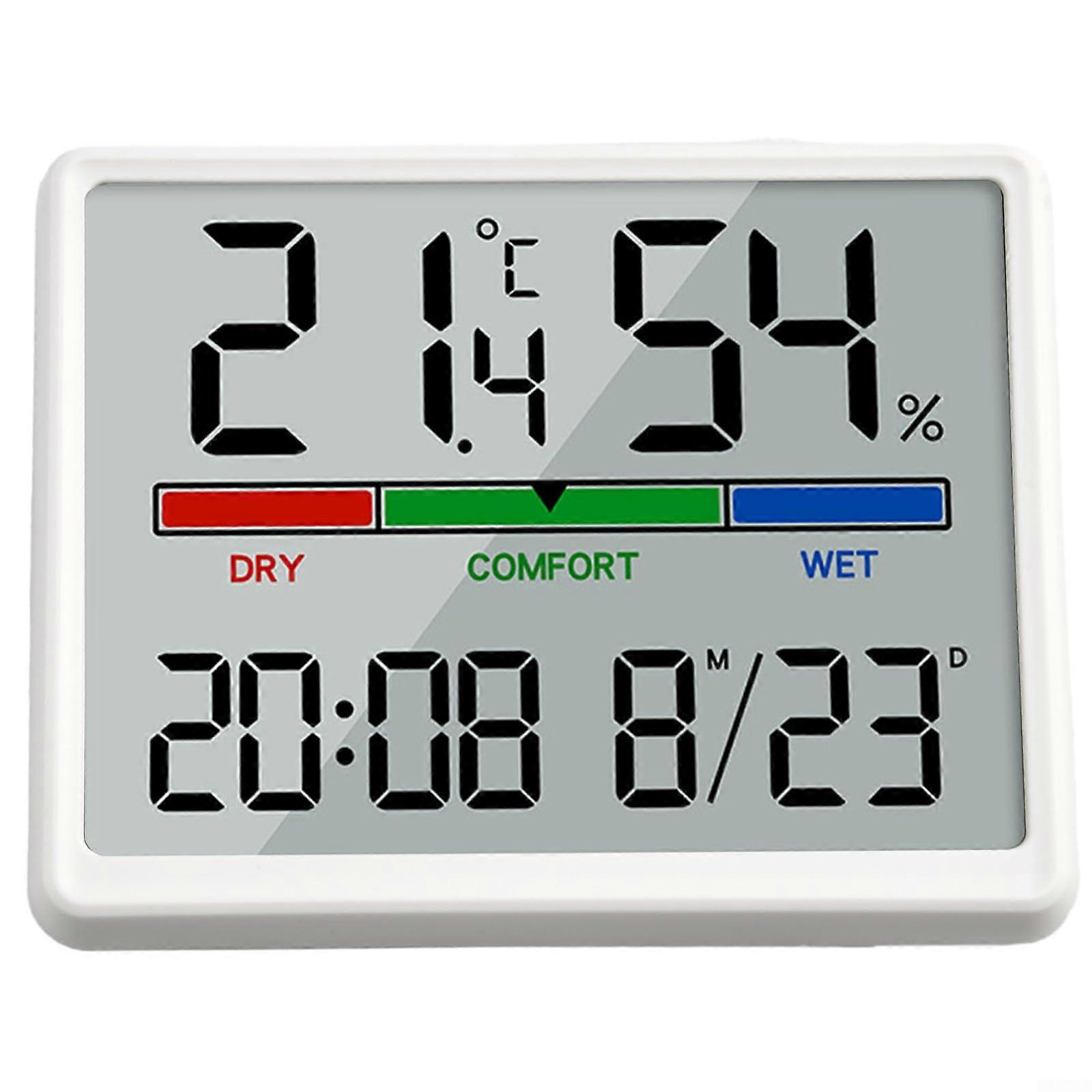 Room Thermometer Hygrometer Small Digital Temperature Humidity Meter Indoor Thermometer With Clock Comfort Display White