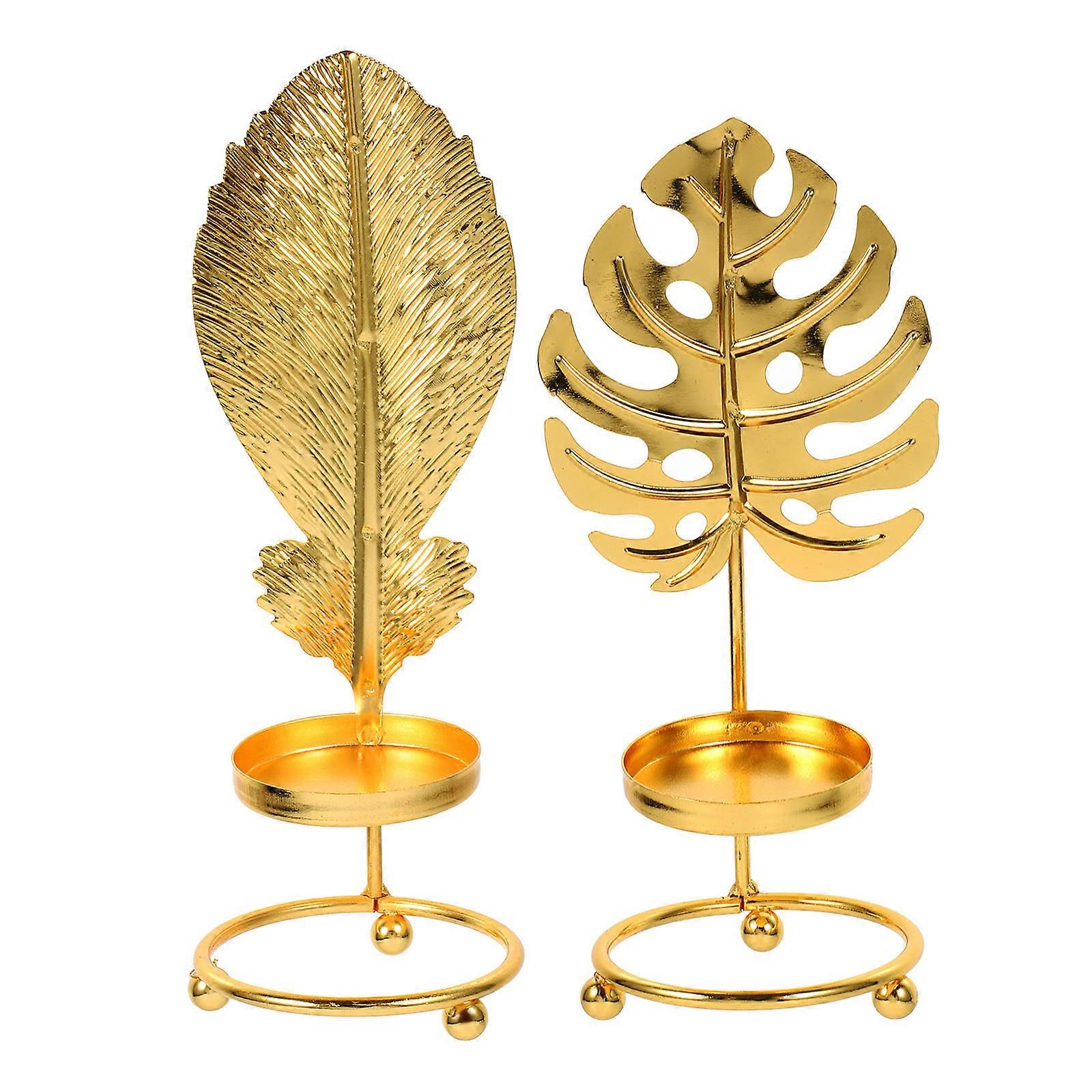Iron Candlestick Holder for Warm Ambience Dinner Use Golden Material 2Pcs