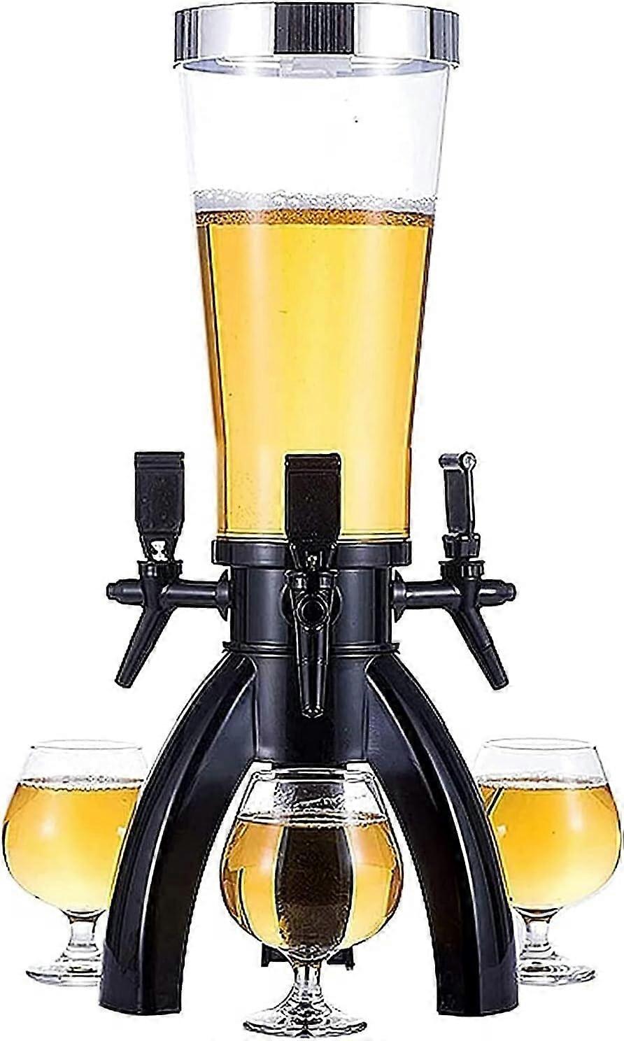 Beer Tower Dispenser With 3 Taps And Freeze Tube, 3L Beverage Dispenser, Easy To Clean