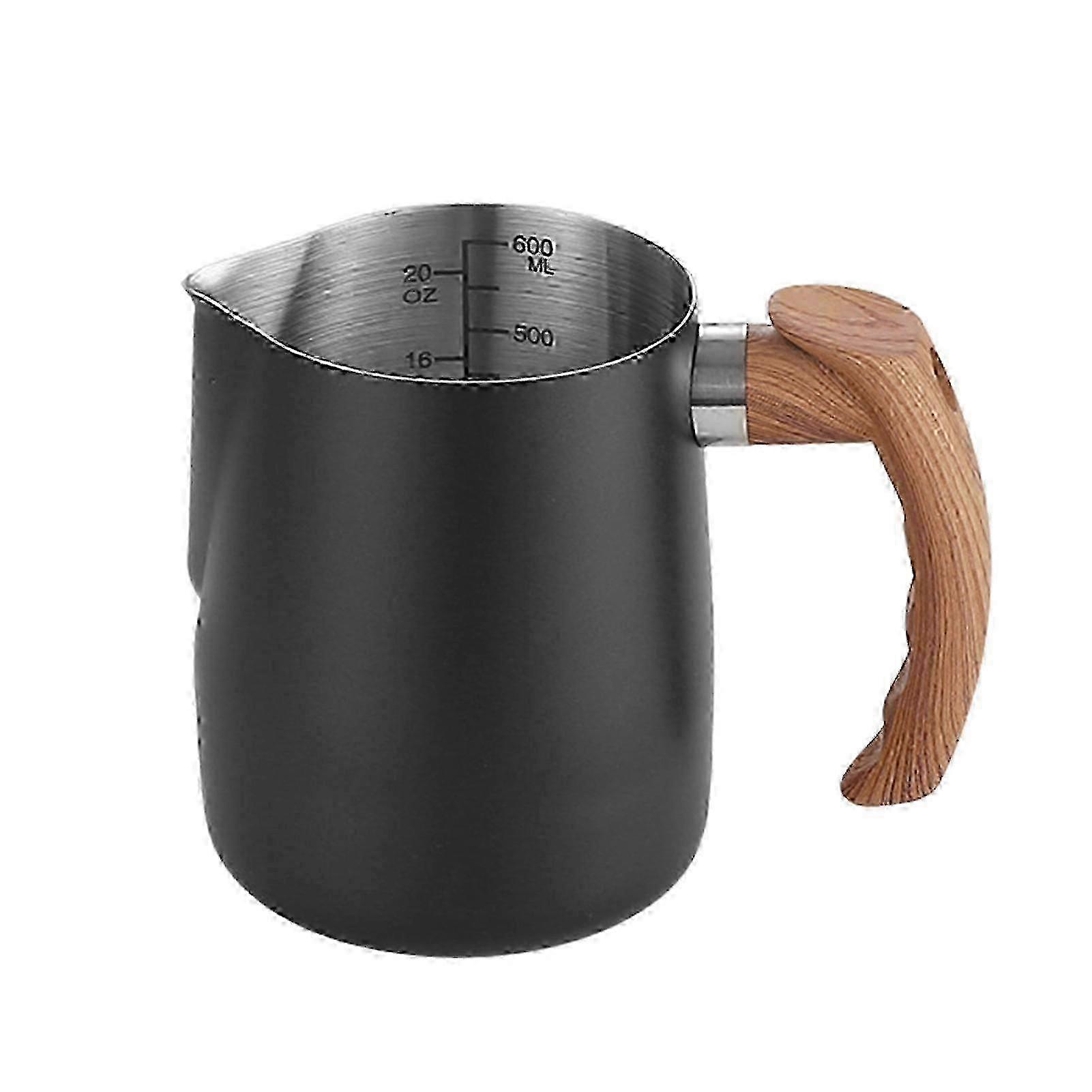 600ML & 1000ML Stainless Steel Milk Frothing Pitcher with Handle for Latte Art and Espresso - Black