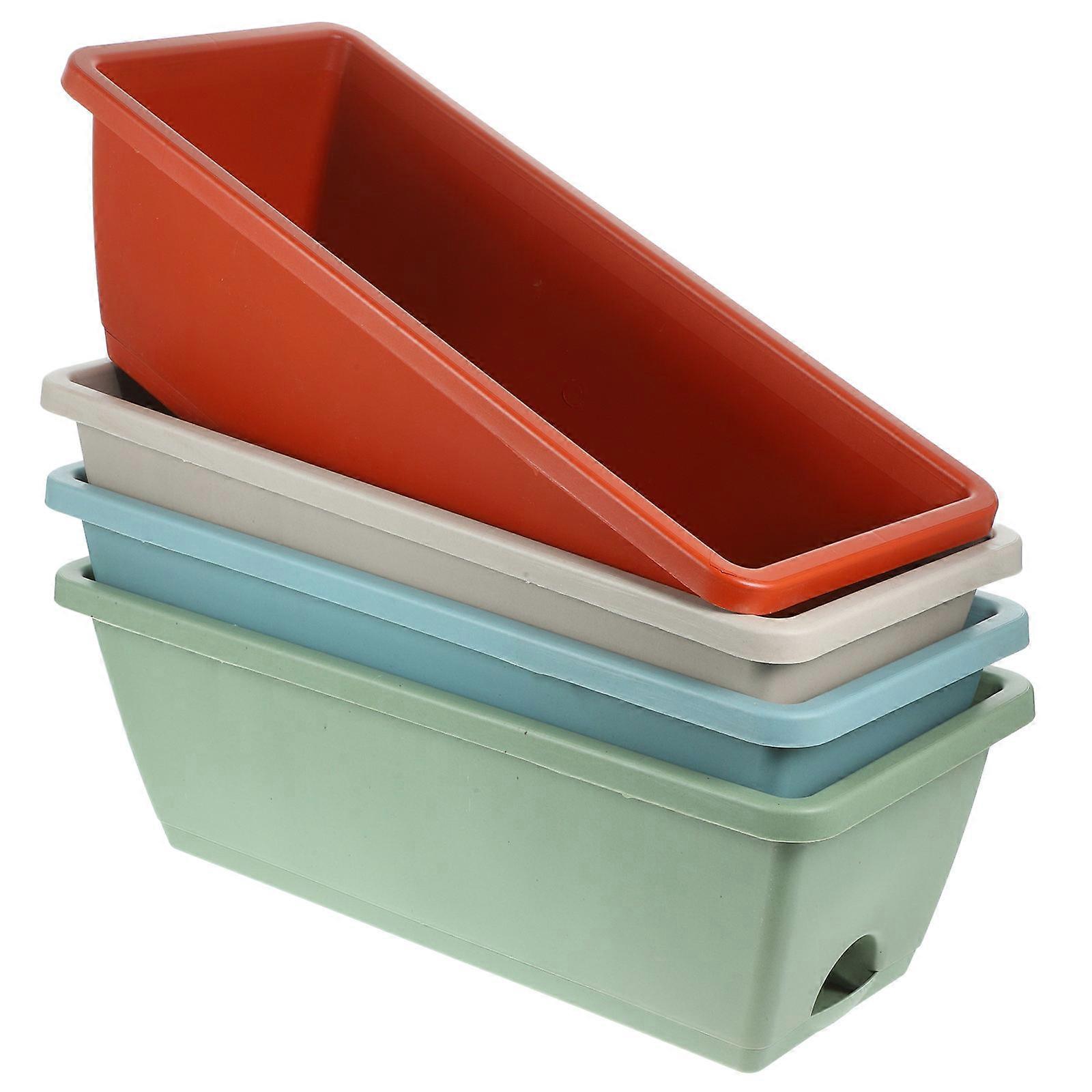 Windowsill Flower Box Rectangle Window Box Planter Garden Indoor Resin Assorted Color Water Drainage 4 Sets
