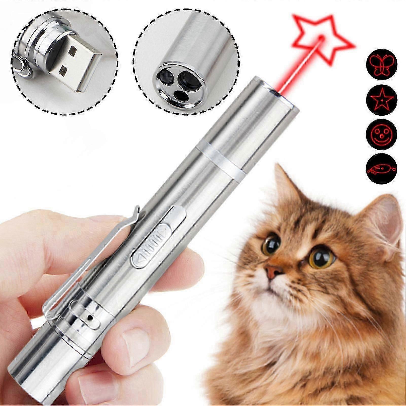 USB Rechargeable Laser Cat Toy with Multi-Patterns, Infrared Laser Wand Pointer Interactive Toys for Pets Cats