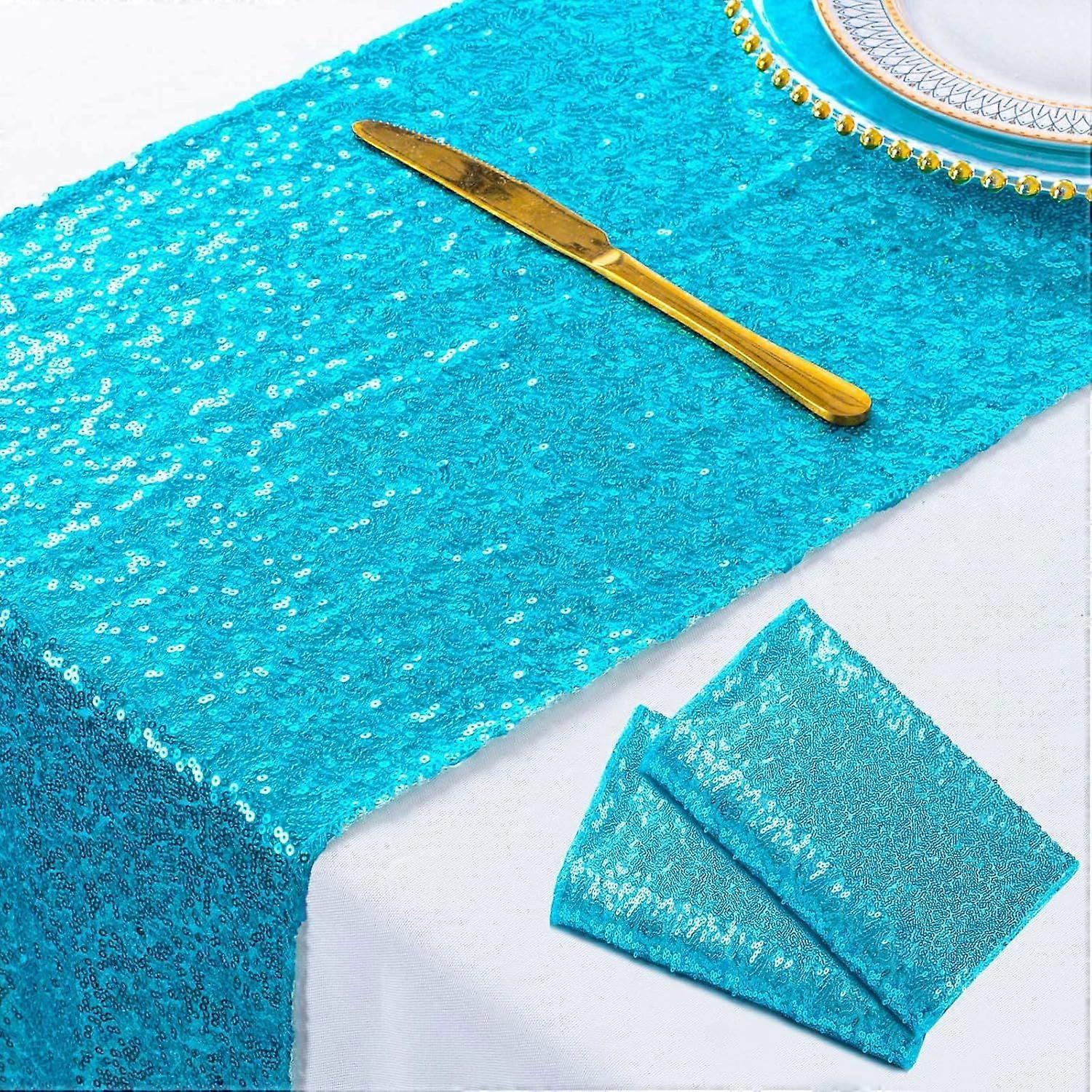 Wedding Decor Sequin Table Runner,2pcs Turquoise-12x72-Inch Party Runners, Sequin Table Ru