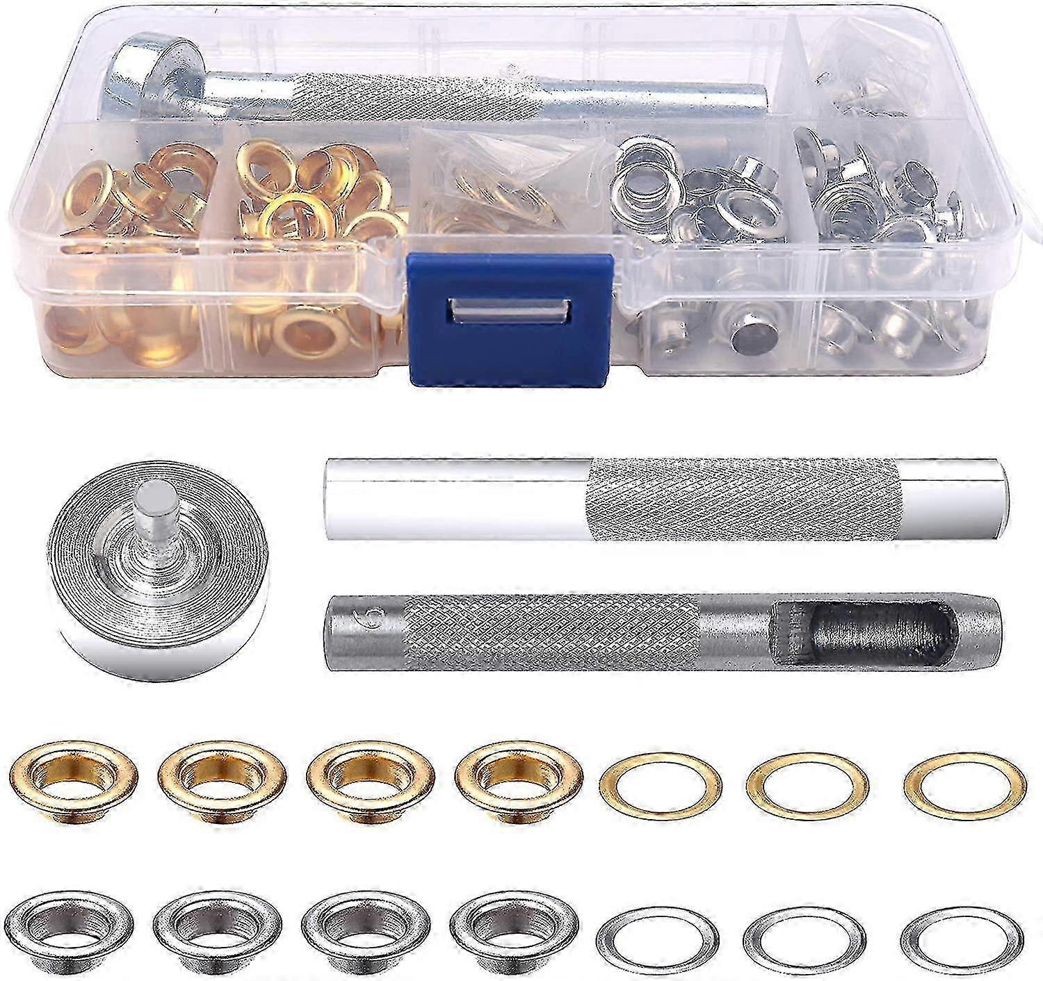 100 Pcs Grommet Kit, 6mm Grommets Sewing Metal Tarp Grommets With 3...