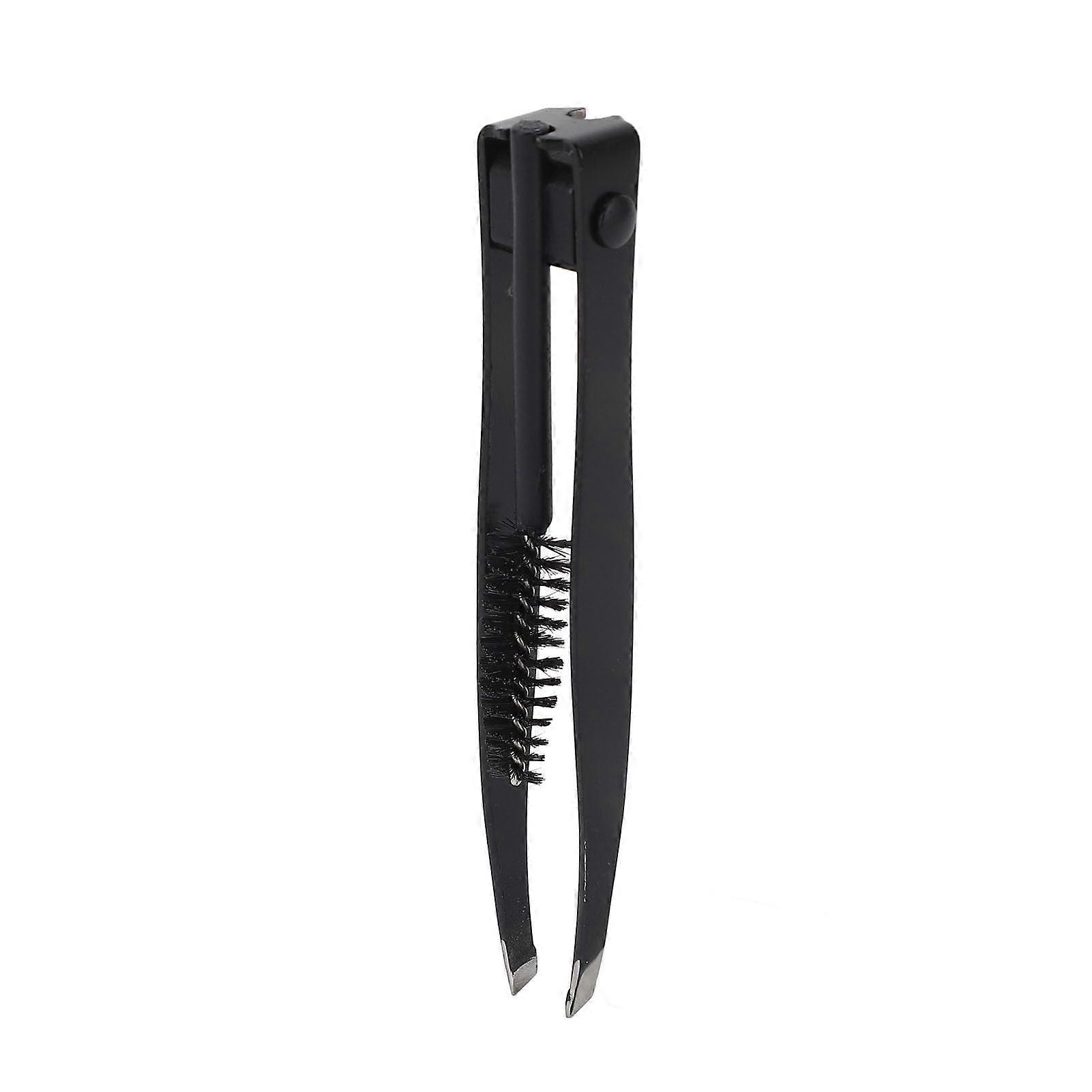 Multifunctional Eyebrow Tweezer and Comb Set - 2 in 1 Makeup Grooming Tool for Eyebrows and Facial Hair in Black