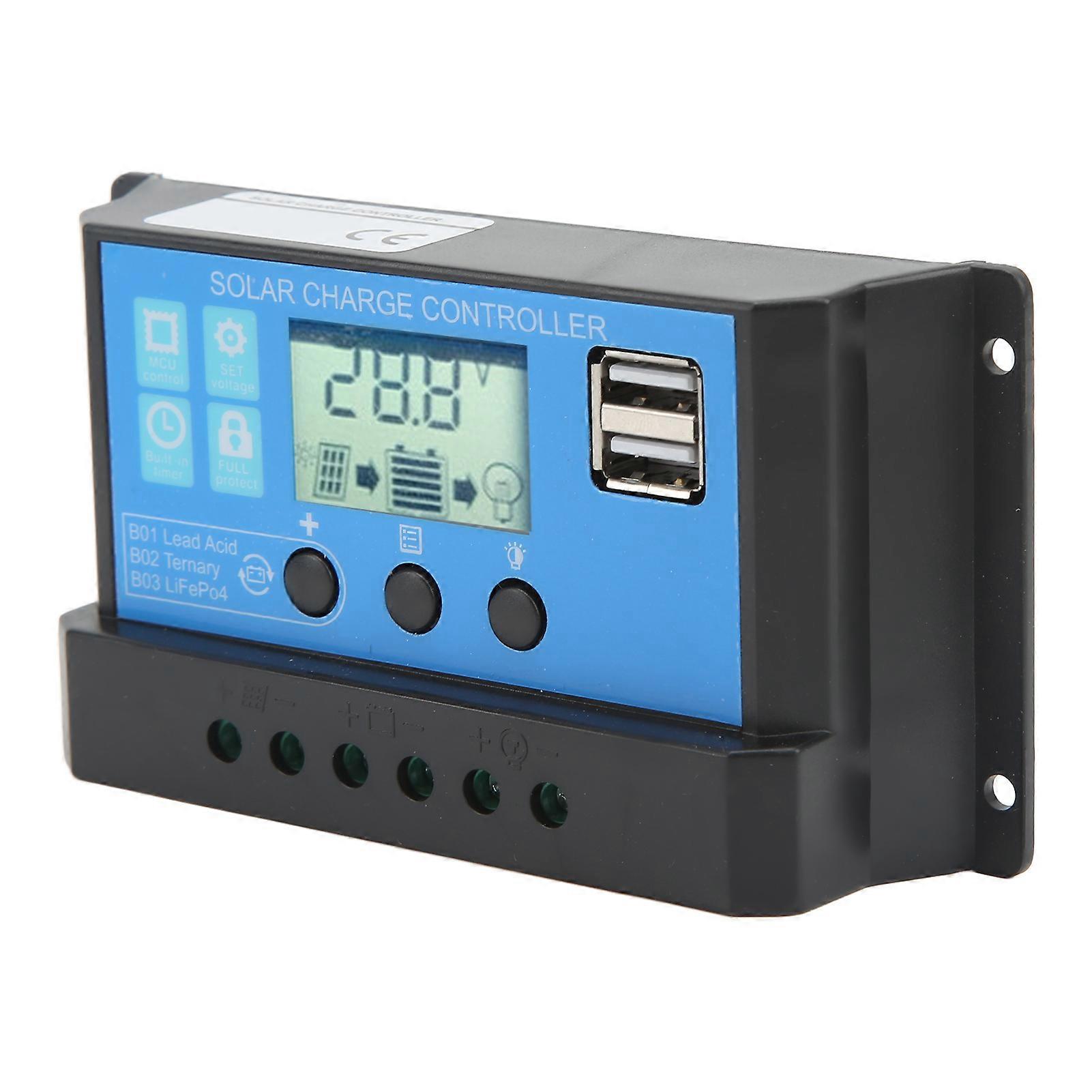 20A Solar Charge Controller 12V/24V Dual USB with LCD Display