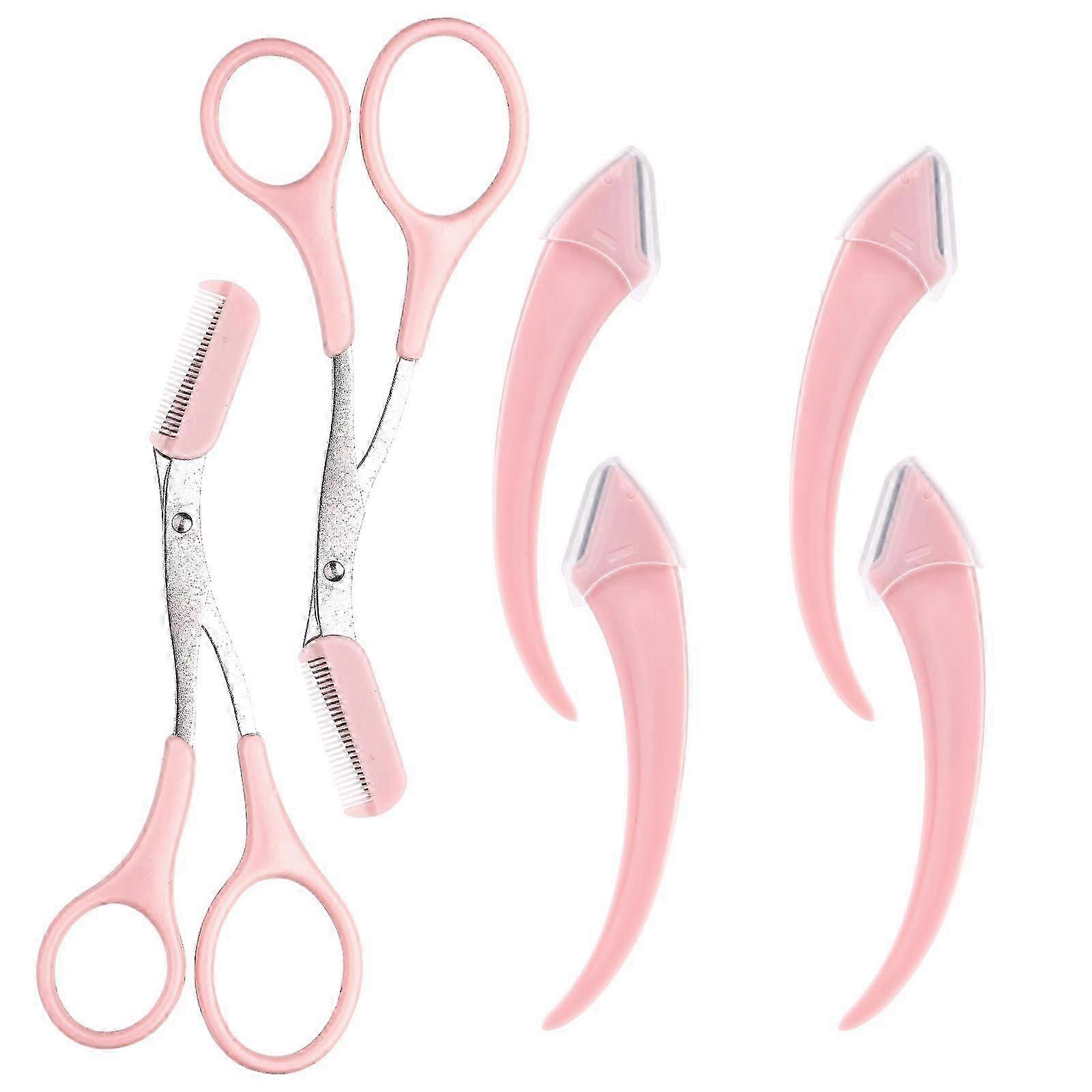 Eyebrow Trimmer Set, 2pcs Practical Eyebrow Scissors with Comb 4pcs Eyebrow Razor Portable Eyebrow Grooming Kit Eyebrow Knife Trimming Tool