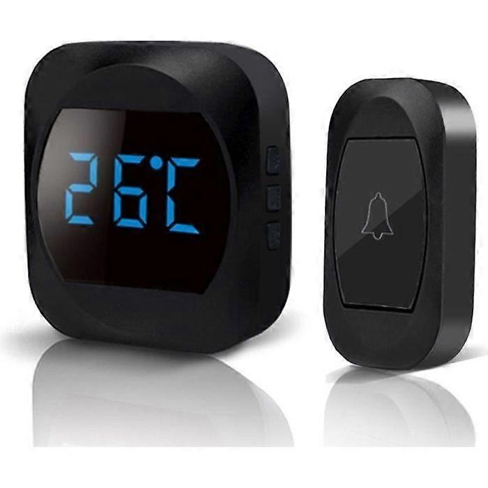 Waterproof outdoor wireless doorbell - 150 m range - 1 transmitter 1 receiver - temperature display - 4-level volume - Black