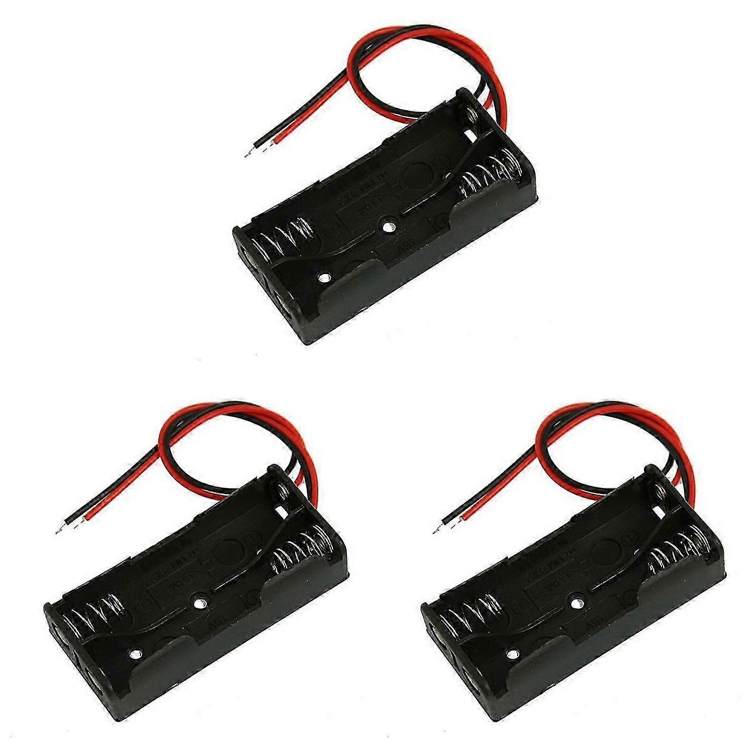 Black Plastic Battery Case Holder Wire 2 x 1.5V AAA