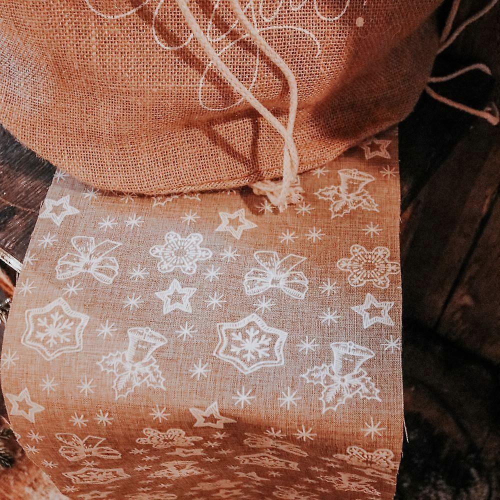 Snowy Christmas Table Runner - White and Brown, 28cm x 3m
